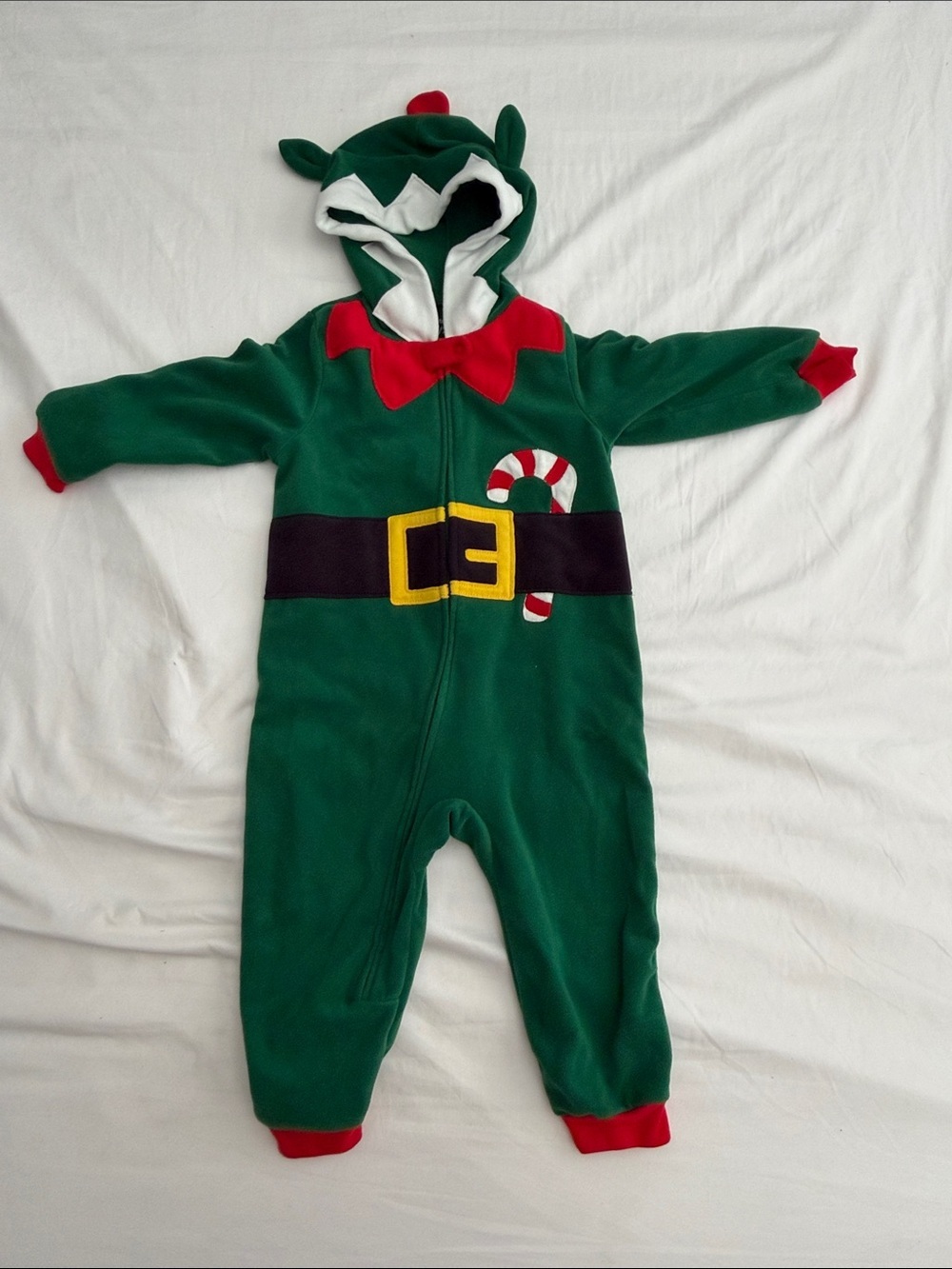 Green Elf Holiday One-Piece with Candy Cane Detail size 2T